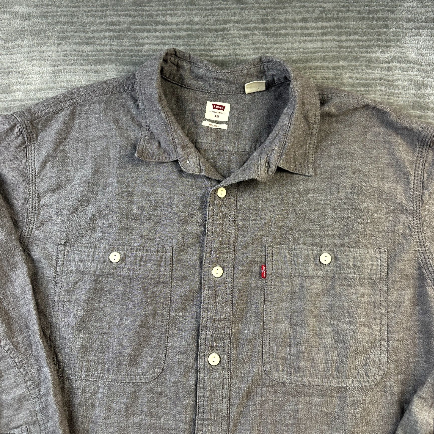 Levi's Levi's Shirt Mens 2XL Brown Button-Up Double Pocket Workshirt Cotton Denim Long Sleeve Casual Travel Mens Size US XXL / EU 58 / 5 - 3 Thumbnail