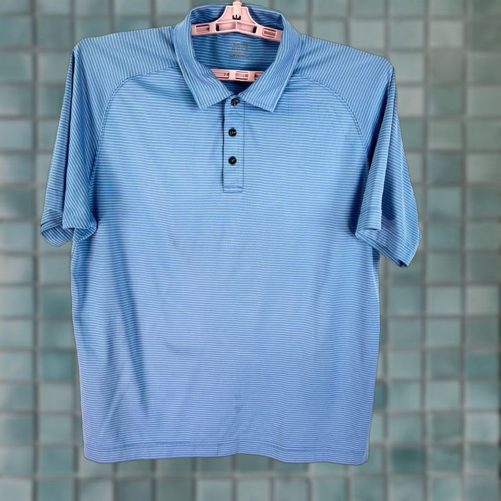 Tasso Elba Tasso Elba Polo Shirt Mens L Striped Blue Golf Performance Short Sleeve Regular Fit Shirt Size US L / EU 52-54 / 3 - 1 Thumbnail