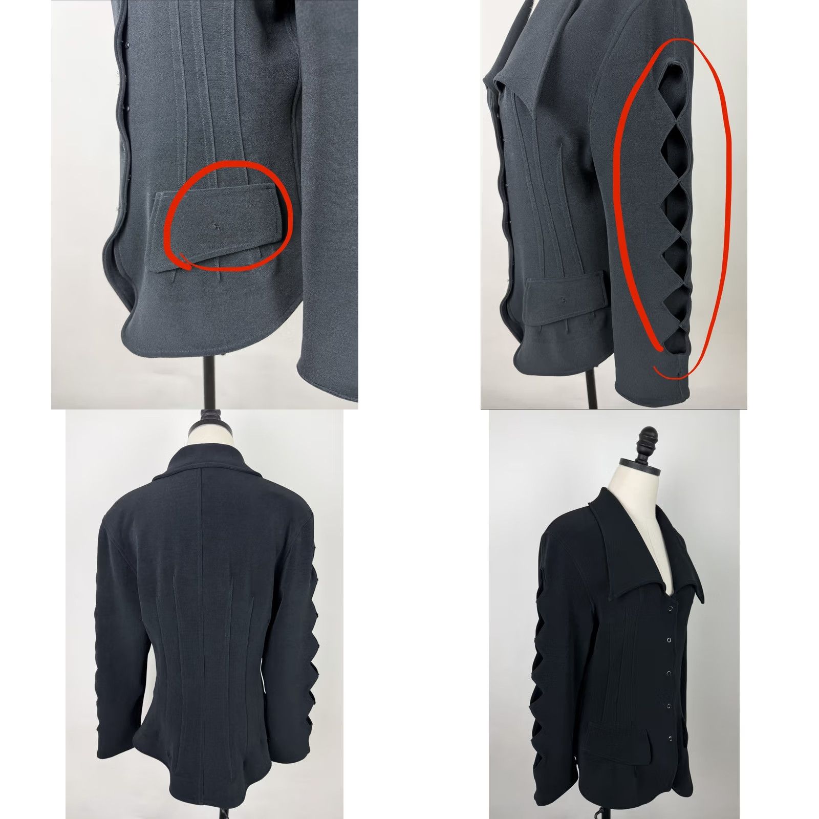 Vintage VINTAGE Etoile Blazer Shirt Womens Large Dark Black 90s Harlequin Diamond Cutouts Wide Collar Shoulder Pads Grunge Retro 90s Size L / US 10 / IT 46 - 8 Thumbnail