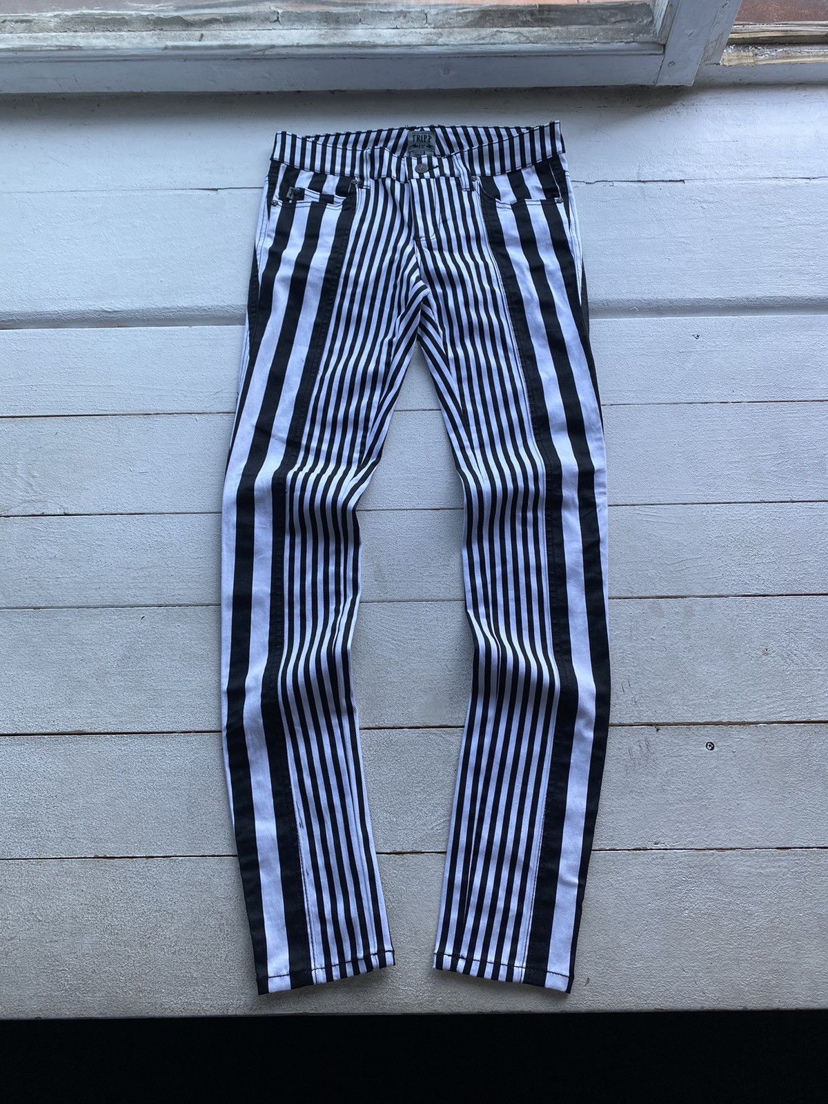 Tripp NYC 🔗Gothic Punk Opium Tripp NYC Black&White Wednesday Pants Size 27" / US 4 / IT 40 - 1 Thumbnail