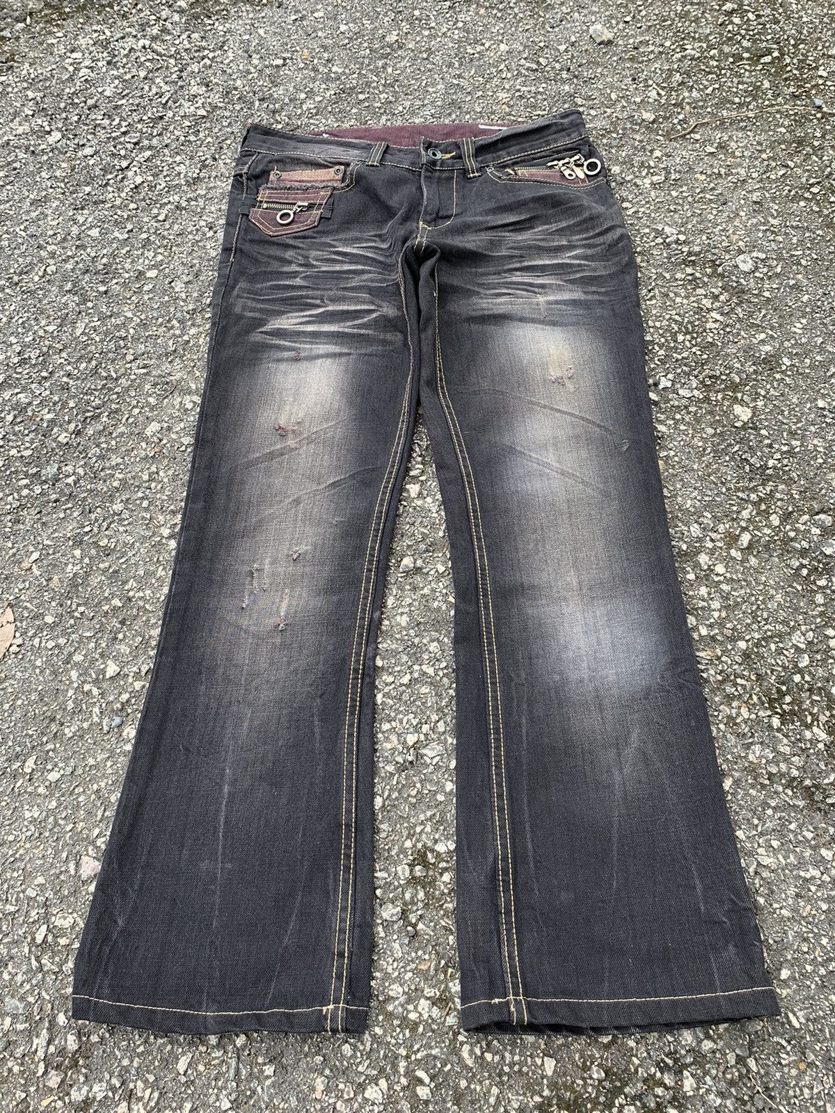 If Six Was Nine FLARE💥 SEMANTIC DESIGN PUNK STYLE MUDMAX DISTRESSED DENIM🎌☠️ Size US 31 - 1 Thumbnail