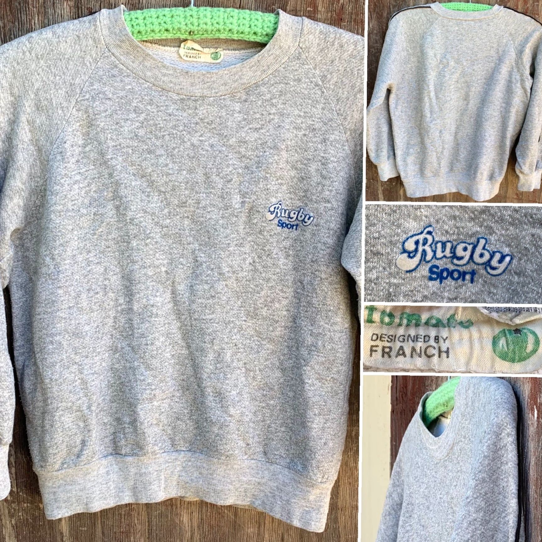Vintage VINTAGE Tomato Designed By Franch Rugby Sweatshirt Raglan Crew Neck Unisex Adults Size M Gray Heather Long Sleeve Pullover Sports 1970s 1980s Size US M / EU 48-50 / 2 - 2 Thumbnail