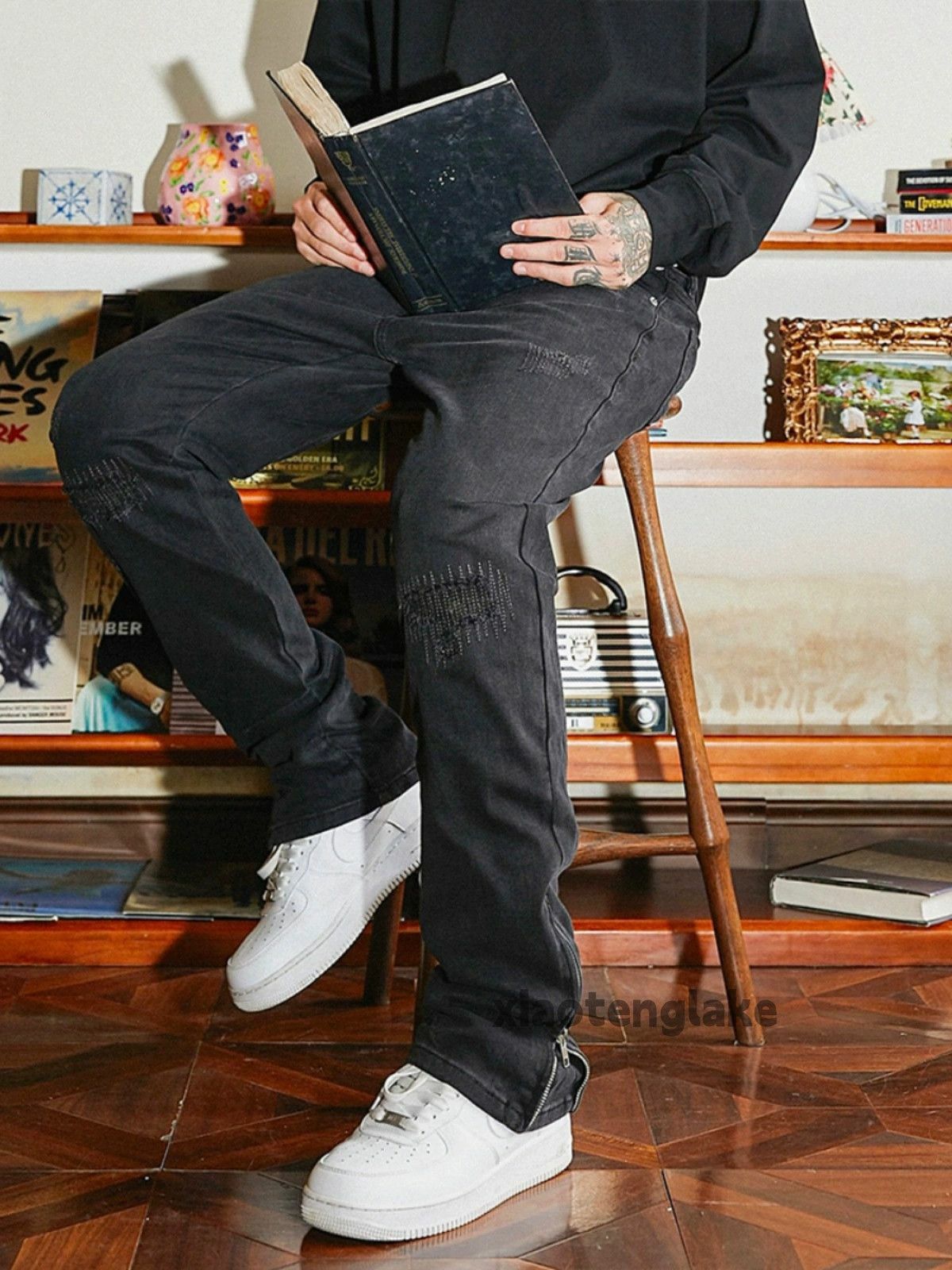 Jean × Vintage washed faded cleanfit zipper skate hiphop flared jeans Size US 34 / EU 50 - 3 Thumbnail