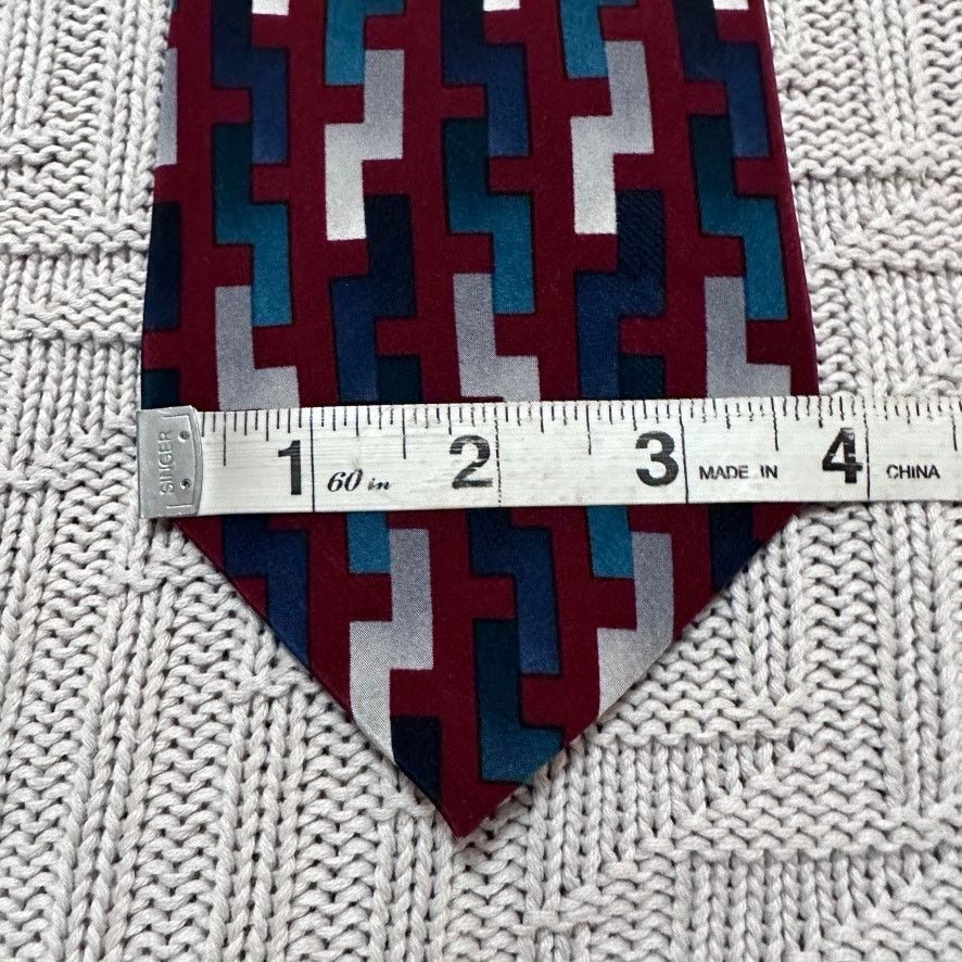 Pierre Cardin Vintage Pierre Cardin maroon geometric 80s print silk tie Size ONE SIZE - 5 Thumbnail