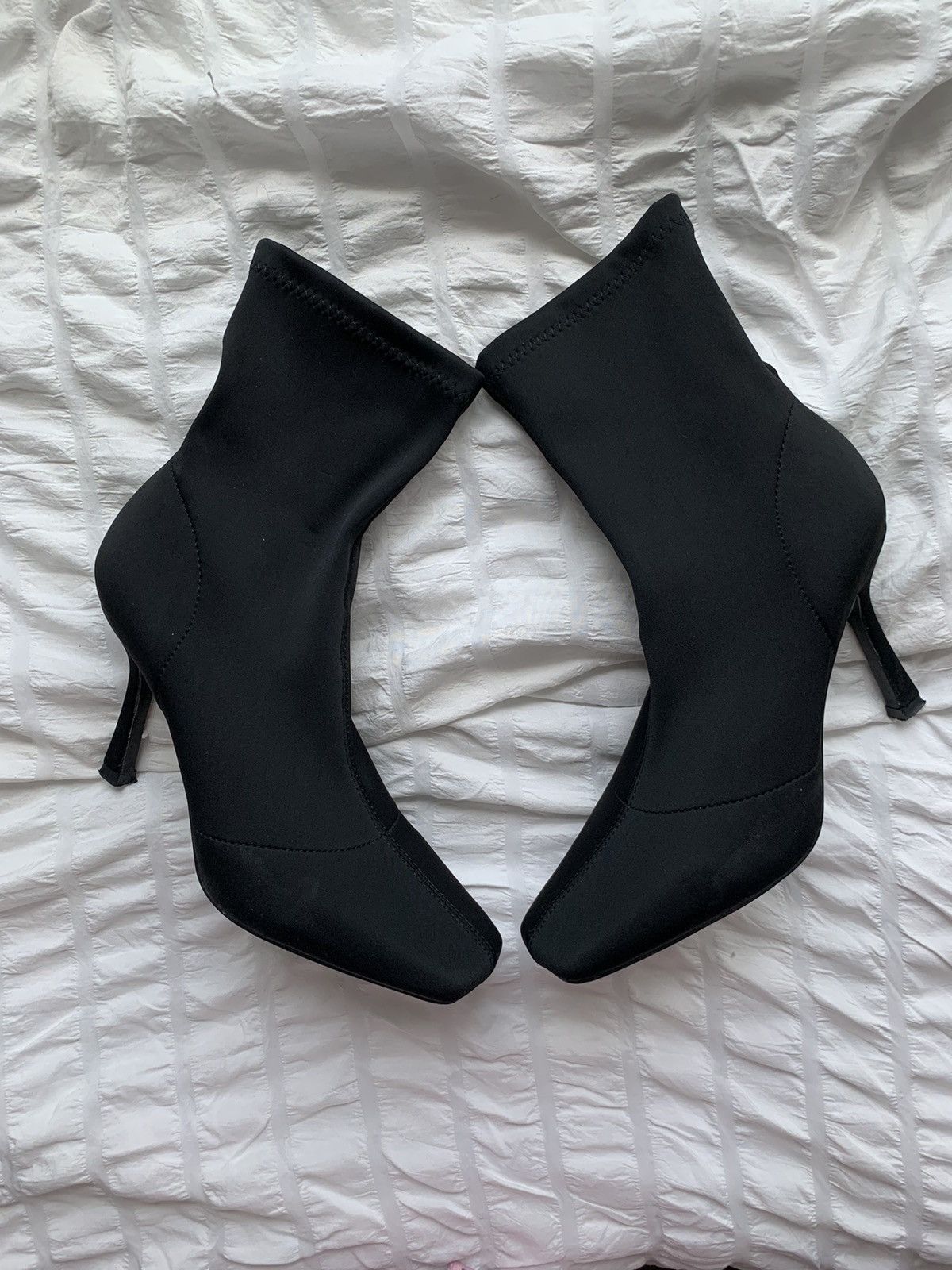 Black Stretch Ankle Boots - Pointed Toe Boots W/ Block Heel Shoes, Women's (Size 7)
