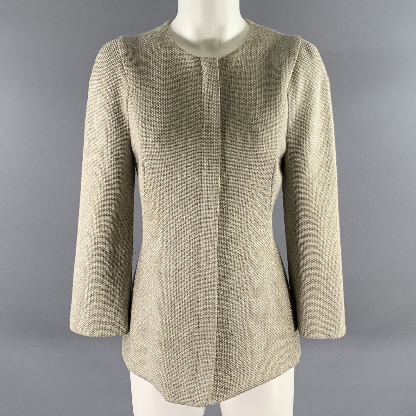 Giorgio Armani GIORGIO ARMANI Grey Gold Polyester Collarless Zip Jacket Size S / US 4 / IT 40 - 1 Thumbnail