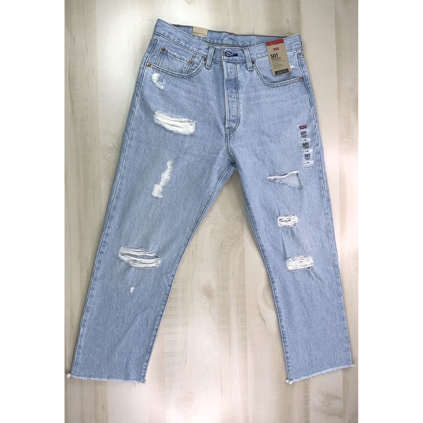 Levi's Levi’s 501 Original Cropped High Rise Distressed Denim Jeans Women’s 31x26 NWT- Size 24" / US 00 / IT 34 - 5 Thumbnail