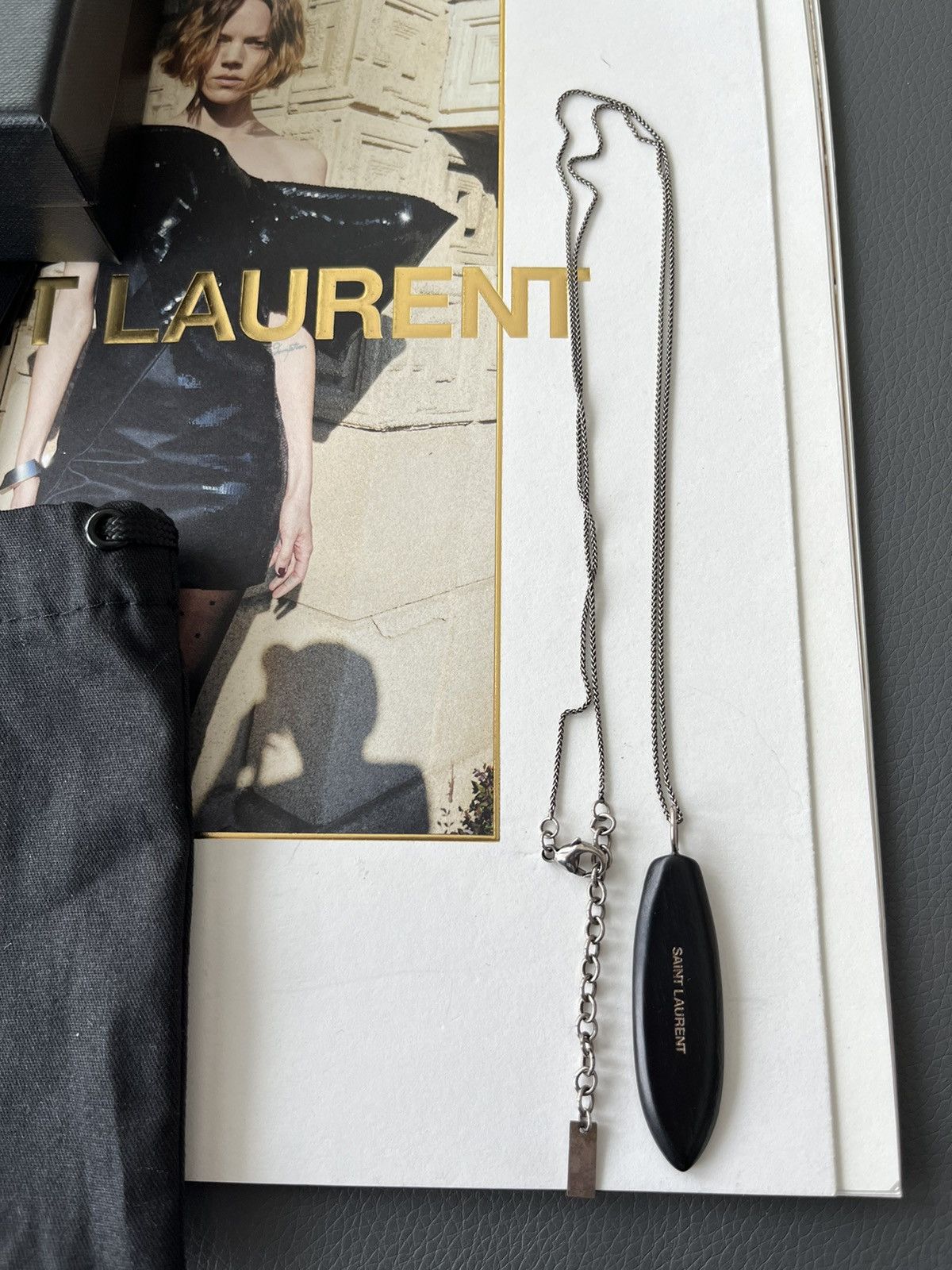 Hedi Slimane × Saint Laurent Paris × Yves Saint Laurent Super Rare Limited Saint Laurent Logo Surf Feather Necklace Size ONE SIZE - 7 Thumbnail