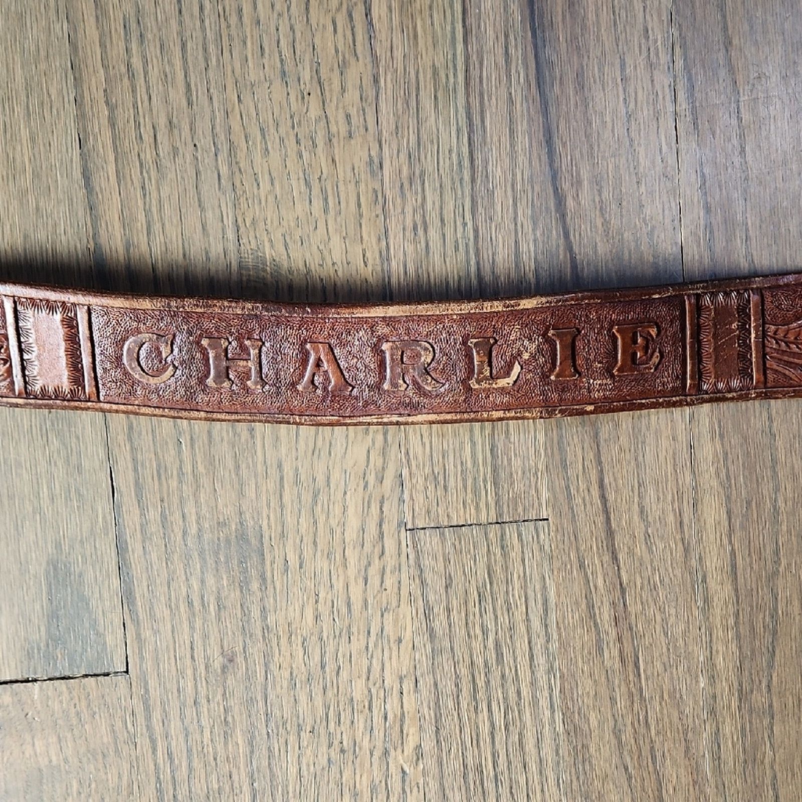 Unknown London Brown Leather Belt with 'CHARLIE' Embossing Size 38 - 1 Thumbnail