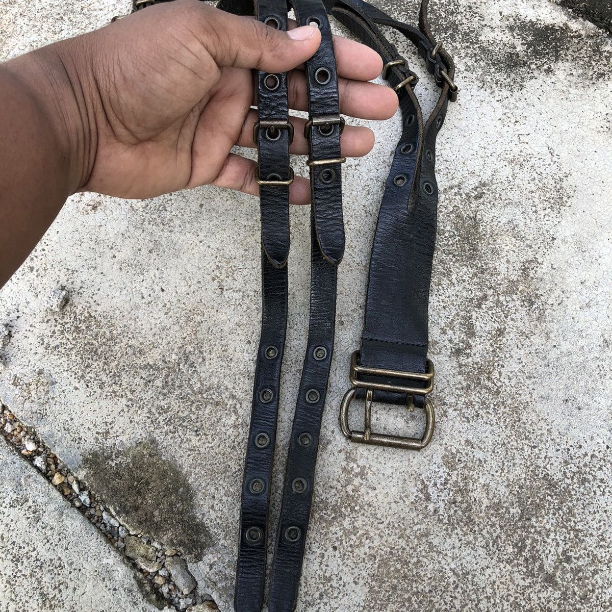 Leather Japanese Brand Black Leather Double Buckle Bondage Belt Size ONE SIZE - 9 Thumbnail