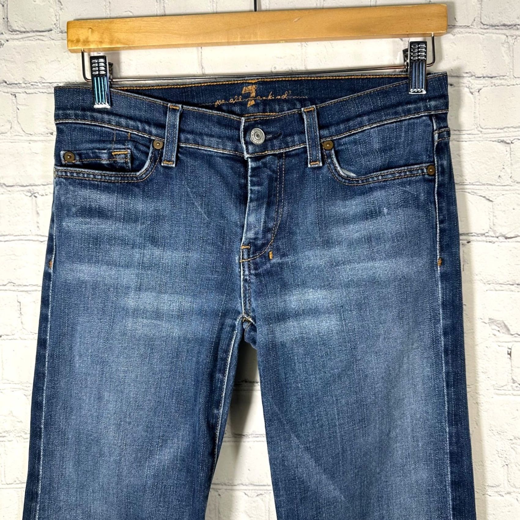 7 For All Mankind 7 For All Mankind Dojo Jeans Wide-Leg Flare 29 Medium Wash Denim Womens Regular Inseam 33" Size 29" - 2 Thumbnail