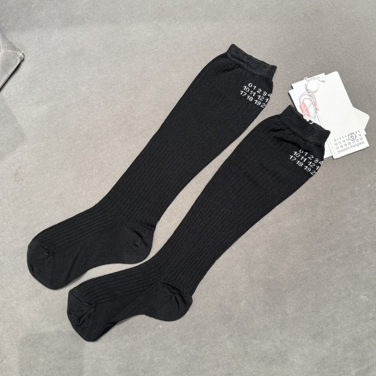 Maison Margiela MM6 Numeric Ribbed Over-the-Calf Socks - Black - S Size ONE SIZE - 4 Thumbnail