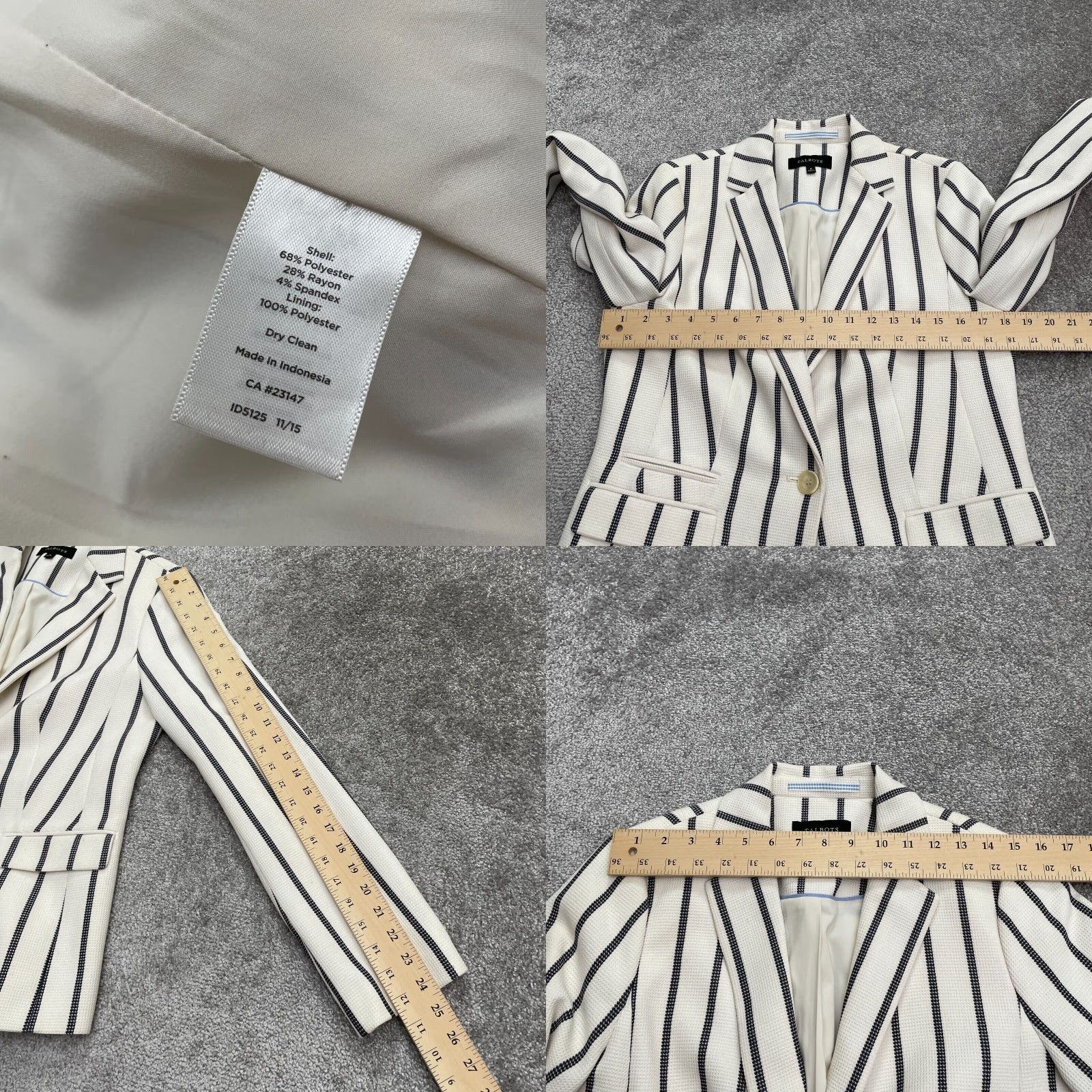 Talbots Talbots Blazer Jacket Womens 8 White Black Striped Single Breasted Lined Work Size M / US 6-8 / IT 42-44 - 8 Thumbnail