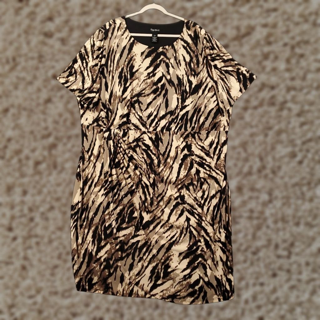 Vintage Maggie Barnes Dress Womens 34W Long Shift Animal Print Ruched Gathered Side Size XXS / US 00 / IT 34 - 1 Thumbnail