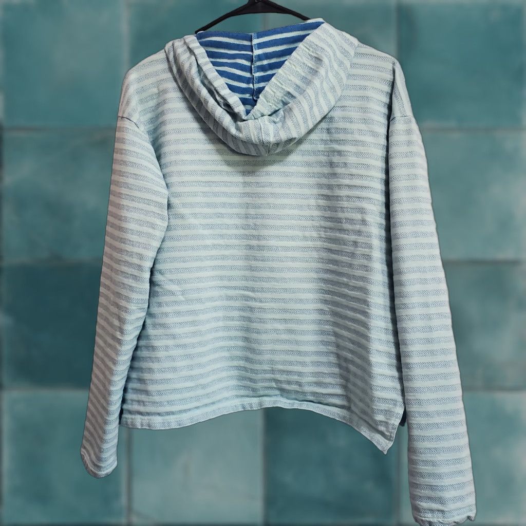 Vintage Columbia Hoodie Women L Blue Striped Full Zip Cotton Blend Beach Coastal Spring Fall Summer Womens Size L / US 10 / IT 46 - 1 Thumbnail