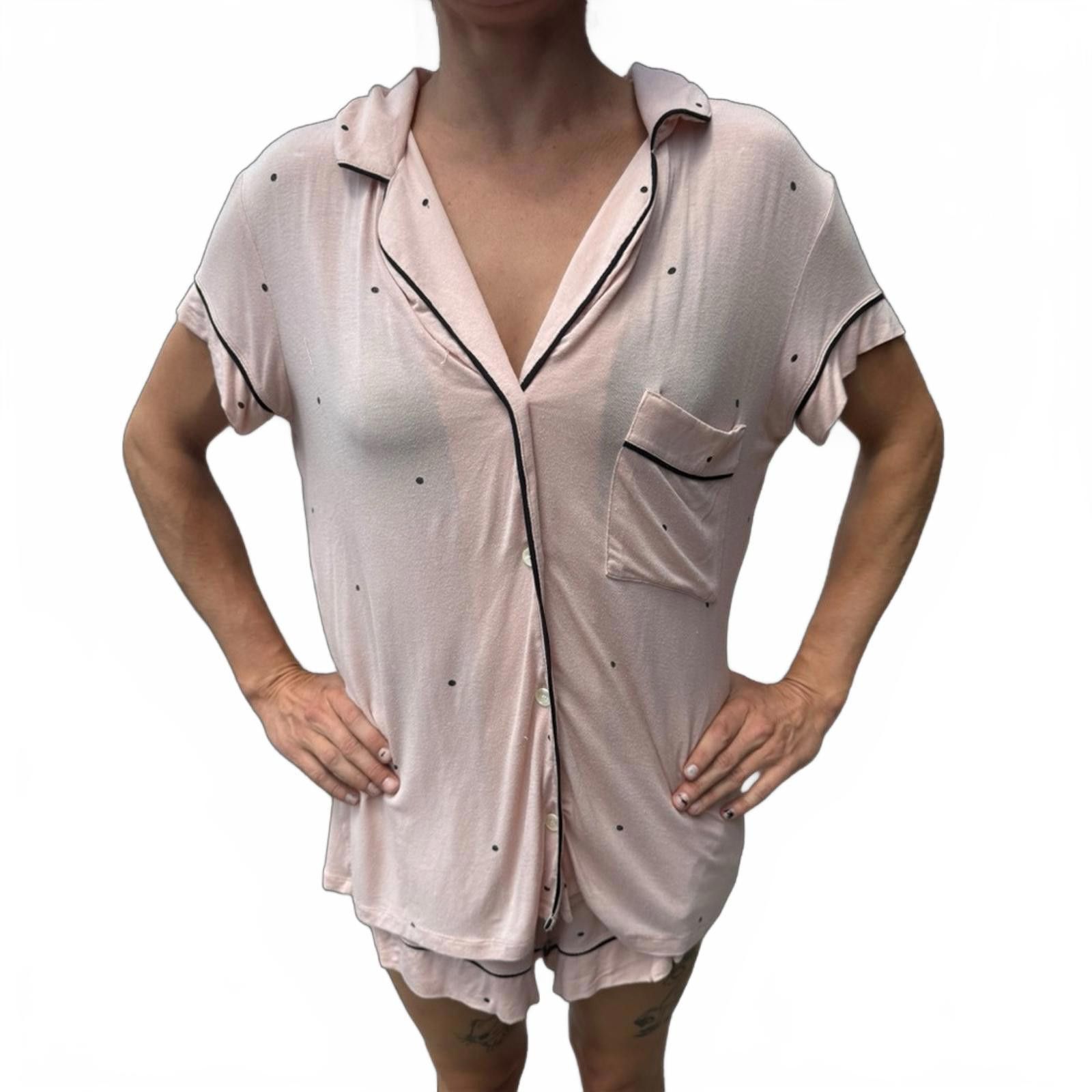 Other Eberjey Small Pink w/Black Polka Dots Shorts Pajama Set Size ONE SIZE - 1 Thumbnail
