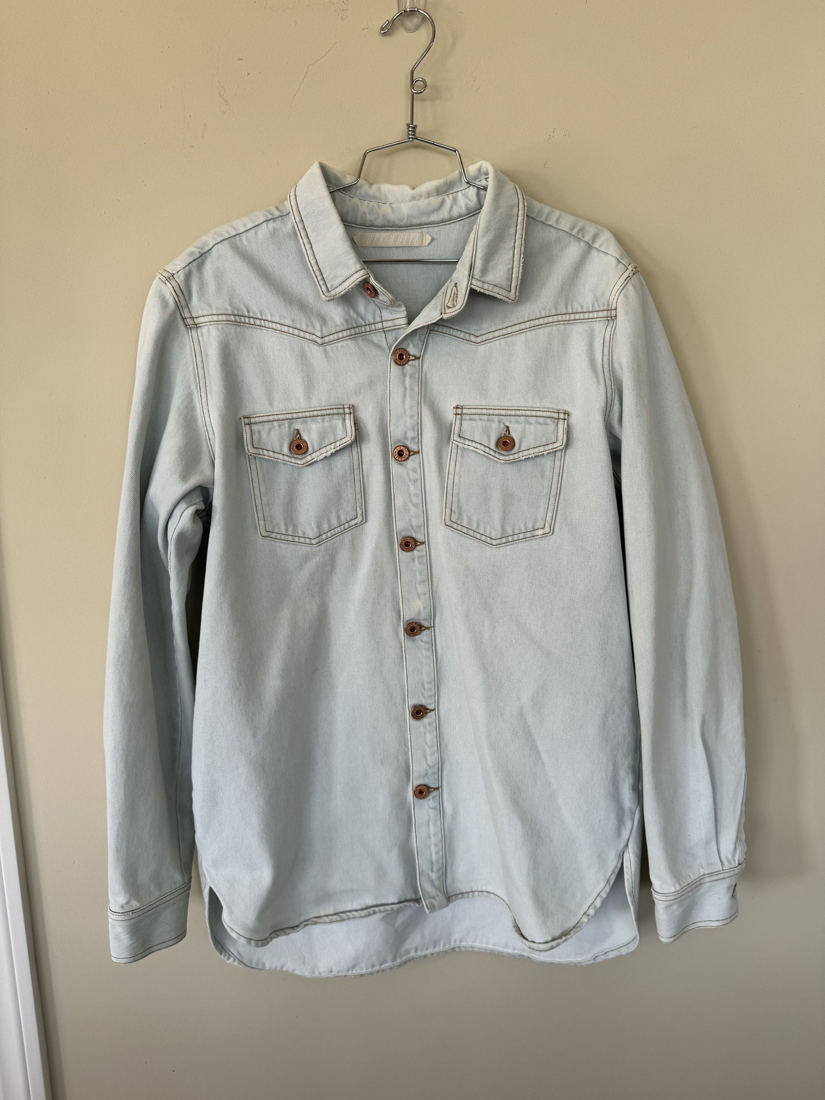 image of Off White Embroidered Eagle Light Denim Jacket in Blue, Men's (Size Large)