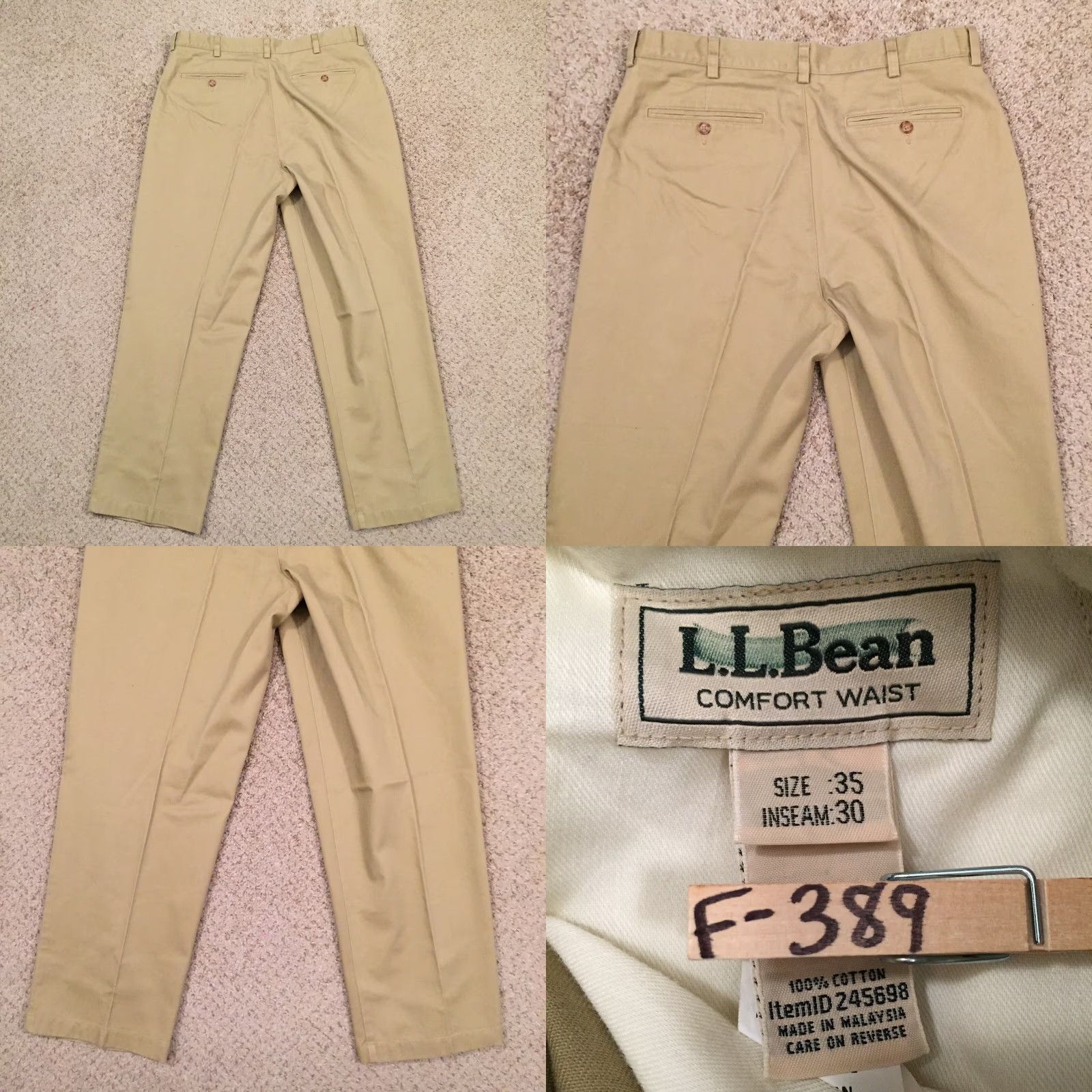 Vintage L.L. Bean Pants Men 35 Beige Adjustable Comfort Waist Flat Front Chino Shirt? Size US 35 - 8 Thumbnail