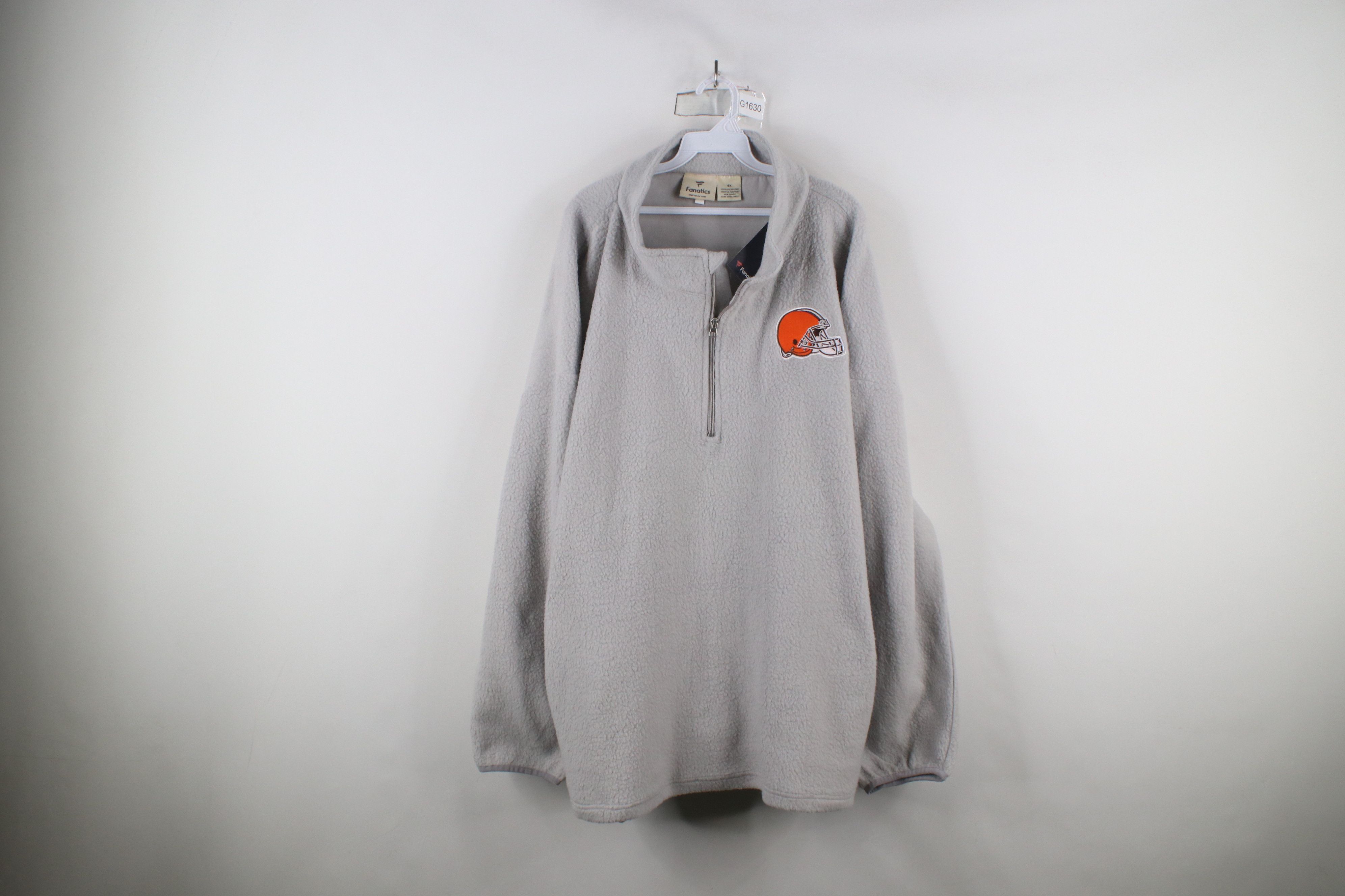 Vintage New Fanatics Browns Football Helmet Half Zip Fleece Sweater Size 4XL / US 24-26 - 1 Thumbnail