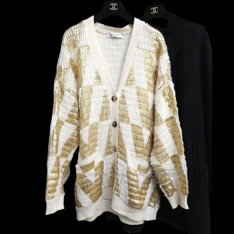Valentino Valentino White Wool Letter Pattern Long Cardigan . Size XXS / US 00 / IT 34 - 2 Thumbnail