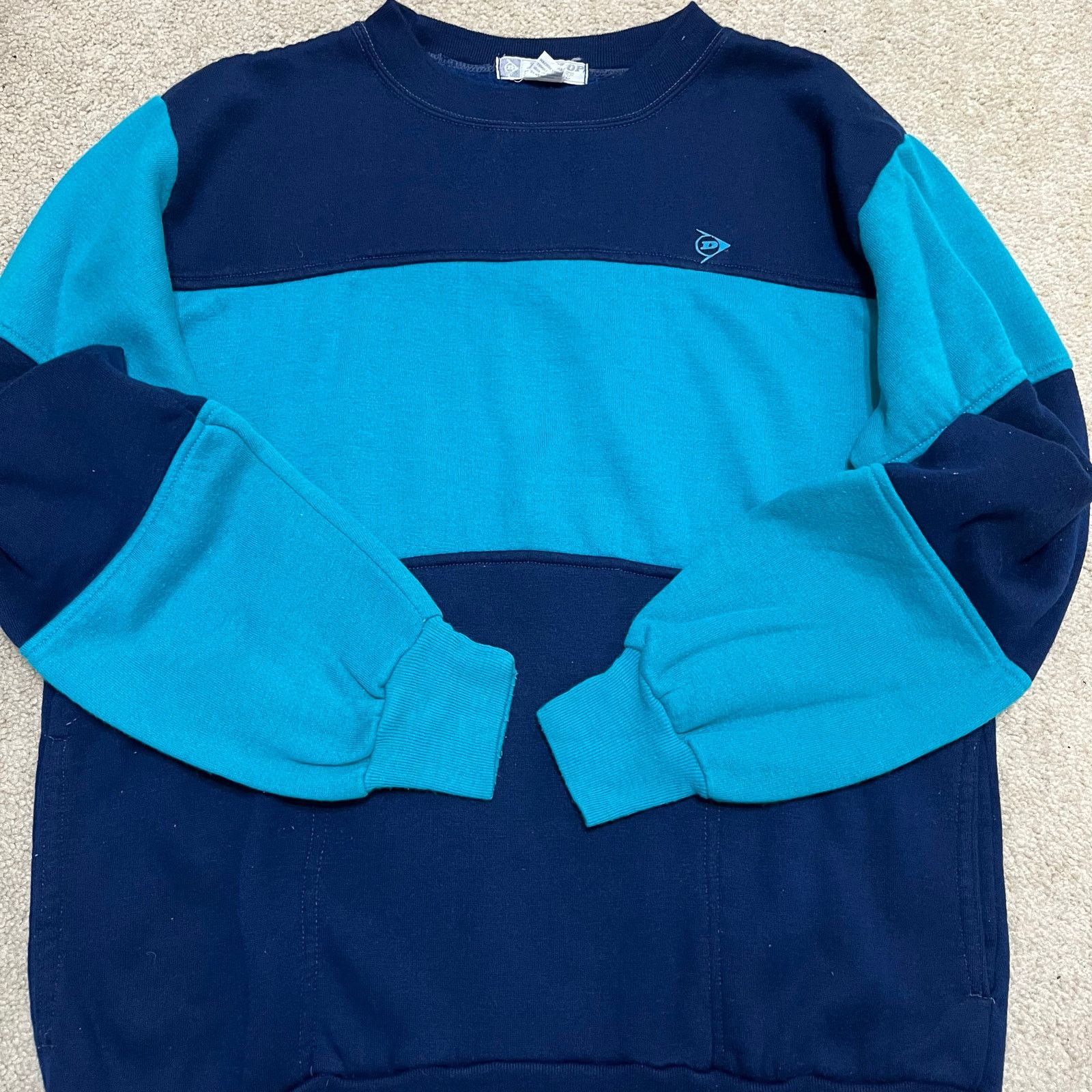 Dunlop Vintage Dunlop Turquoise/Navy Striped Crewneck Sweatshirt L Size US L / EU 52-54 / 3 - 1 Thumbnail