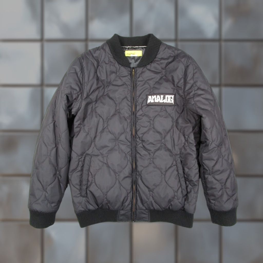 Logo 7 Analog Jacket Mens Large Black Quilted Bomber Full Zip Ribbed Hem Cuffs Logo Size US L / EU 52-54 / 3 - 1 Thumbnail
