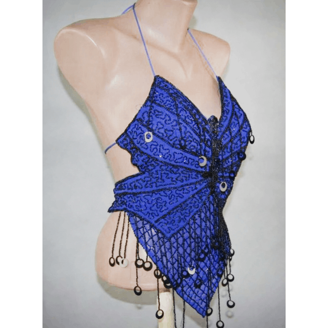 Other Blue Beaded Halter Top sz S Butterfly Crop Top NEW Size S / US 4 / IT 40 - 3 Thumbnail