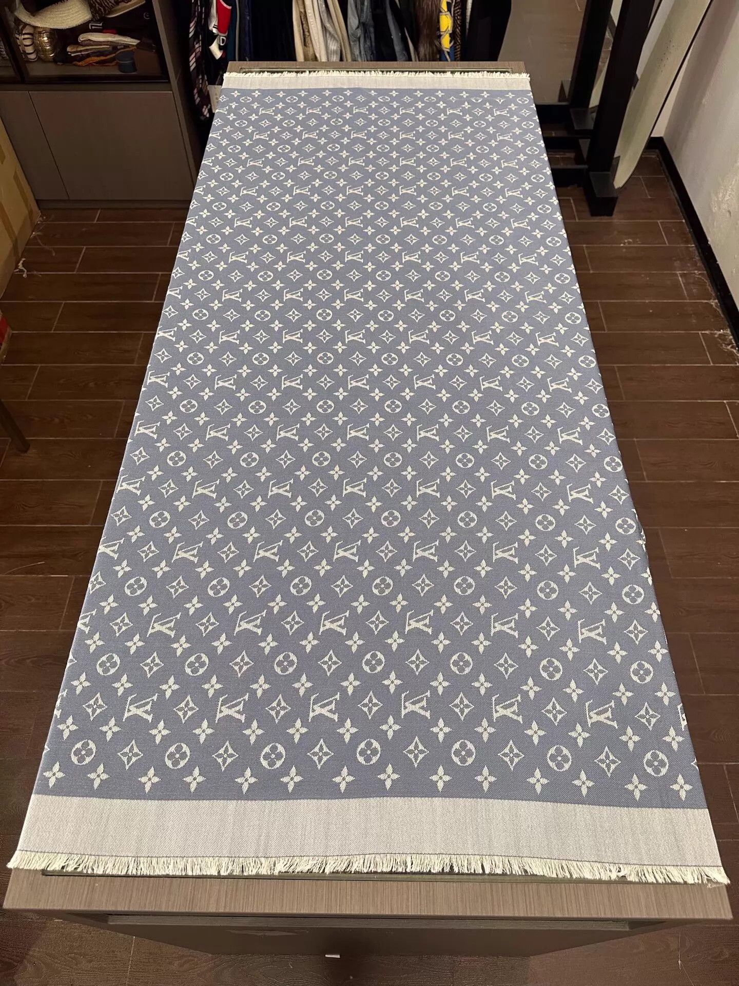 Louis Vuitton LV Monogram Blue White Wool Square Scarf 143x143cm New Size ONE SIZE - 4 Thumbnail