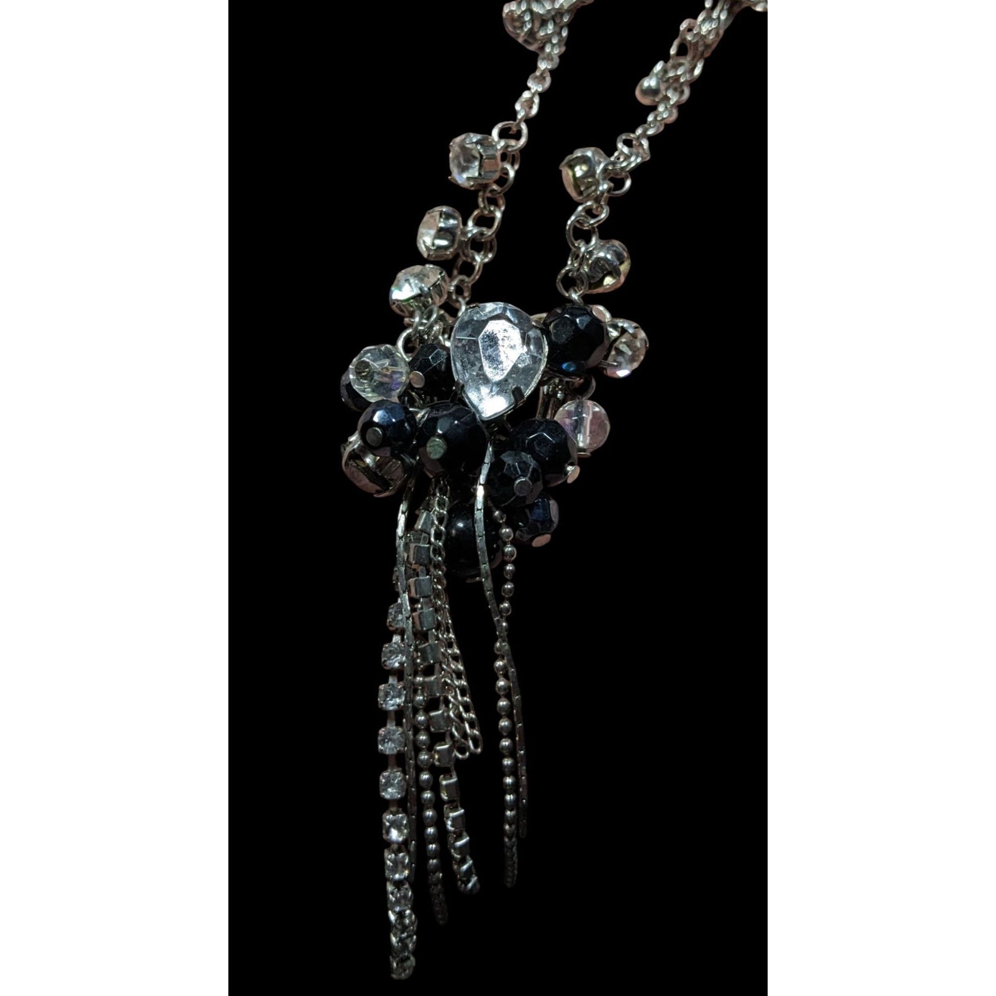 Handmade Vintage Handmade Glam Goth Silver Teardrop Crystal Cluster T Size ONE SIZE - 3 Thumbnail