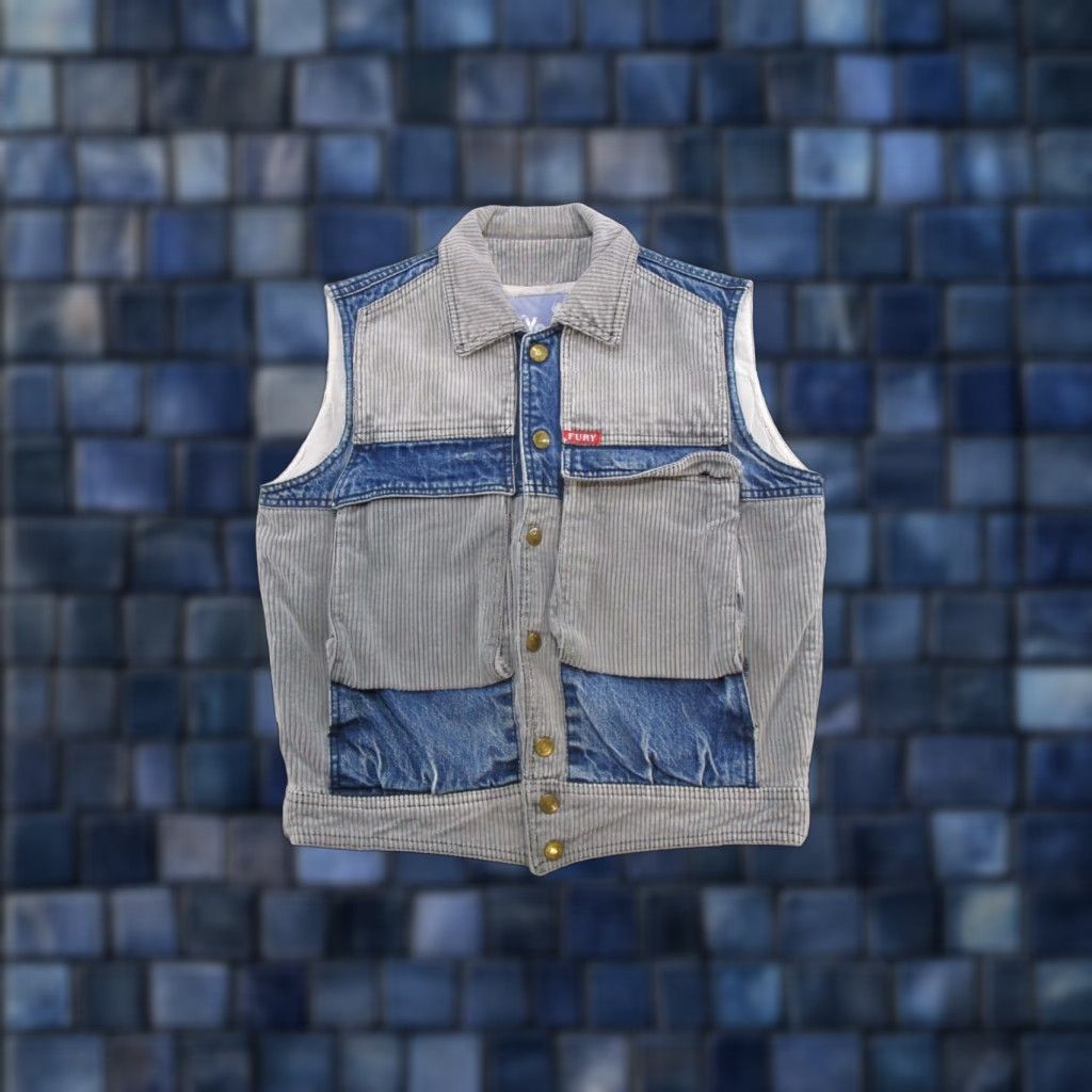 Denime VINTAGE Fury Vest Women's M Blue Denim Corduroy Snap Up 90s Western Casual Size M / US 6-8 / IT 42-44 - 1 Thumbnail