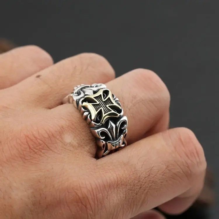 Jewelry × Vintage New Punk Big Cross Ring Resizable Fashion Men's Size ONE SIZE - 3 Thumbnail