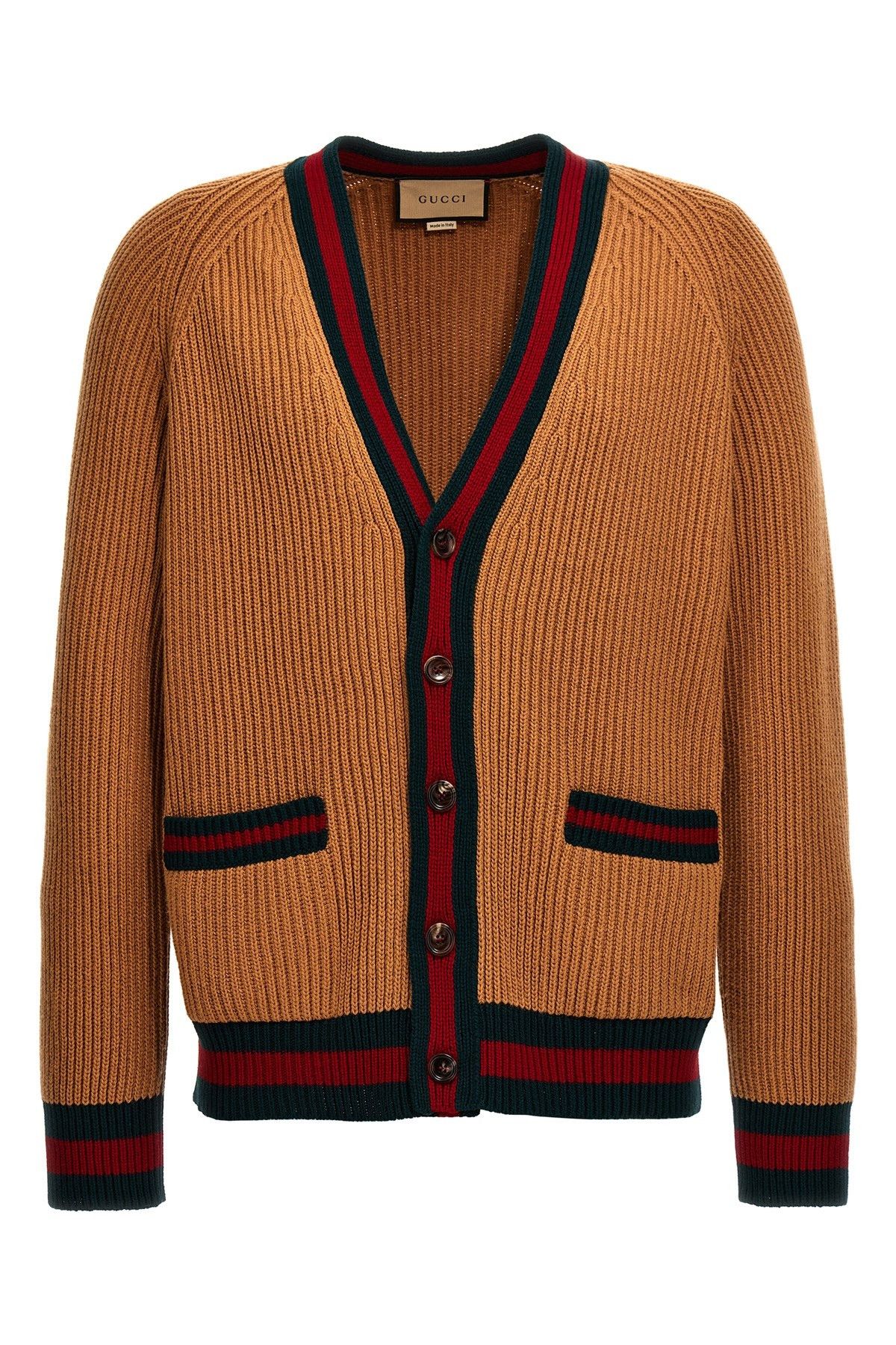 Image of Gucci Web Tape Cardigan in Beige, Men's (Size XL)