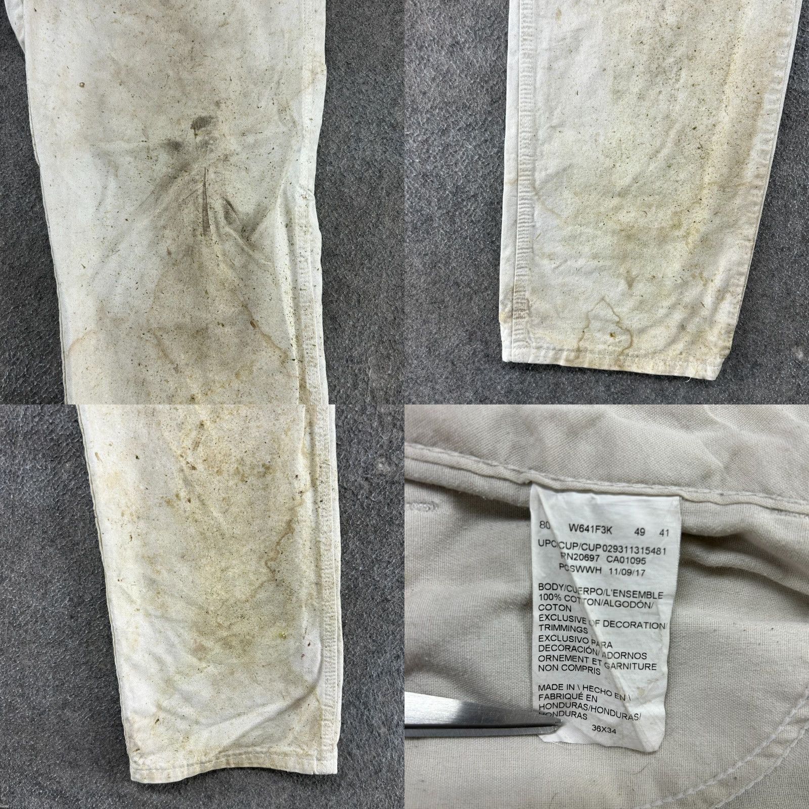 Dickies VINTAGE Dickies Pants Mens Regular 36x34 White Canvas Carpenter Workwear Distressed 5-Pocket Straight Inseam 34 Retro Size US 36 / EU 52 - 9 Thumbnail