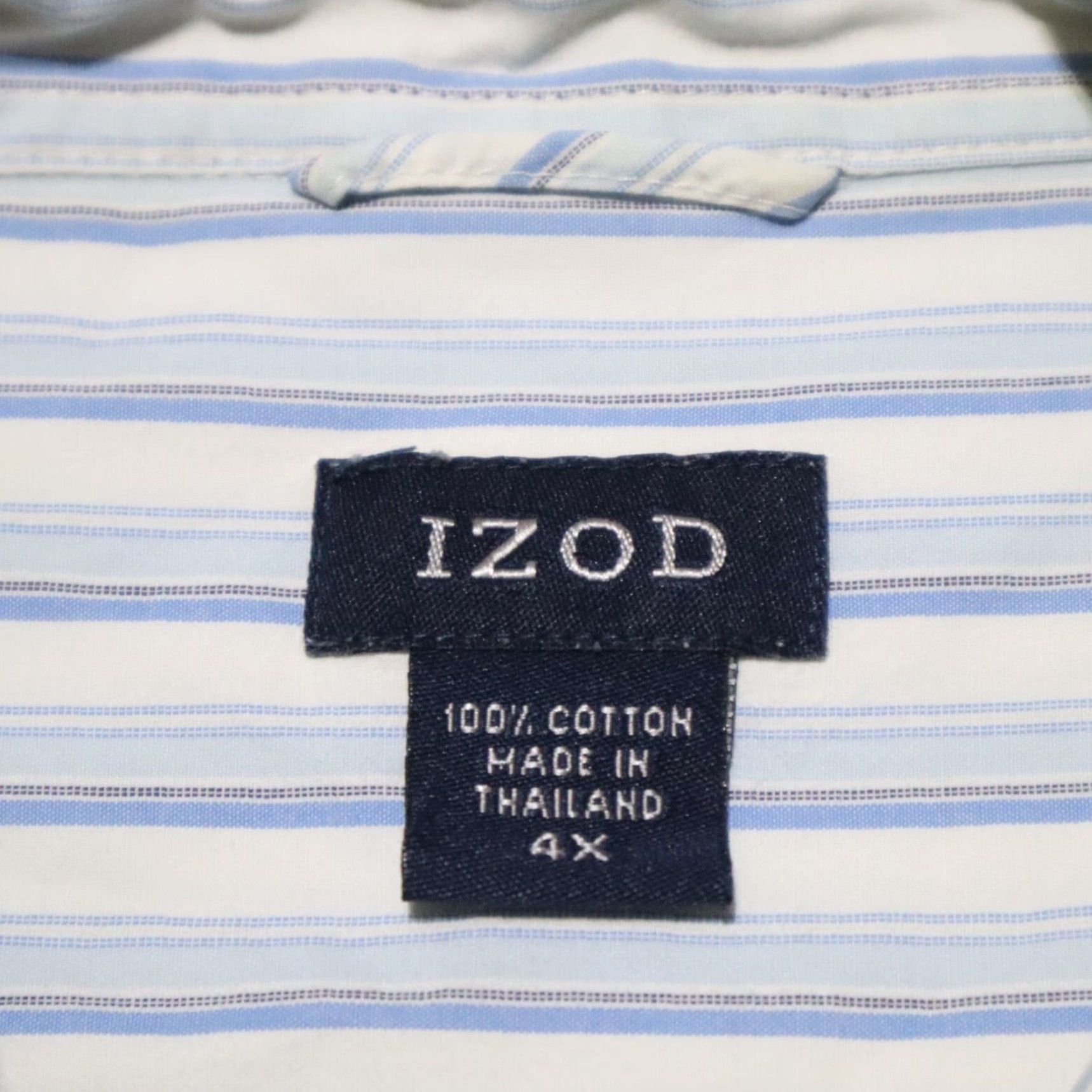 Izod IZOD Shirt Button-Up Long Sleeve Casual Adult Men's 4X Plus Blue Striped Cotton Logo 90s Theme Mens Size US XXL / EU 58 / 5 - 3 Thumbnail