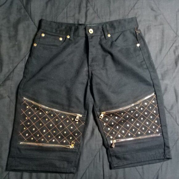 Vintage Vintage Y2K Blue Stitch Denim Jeans Shorts Black Size US 34 / EU 50 - 1 Thumbnail