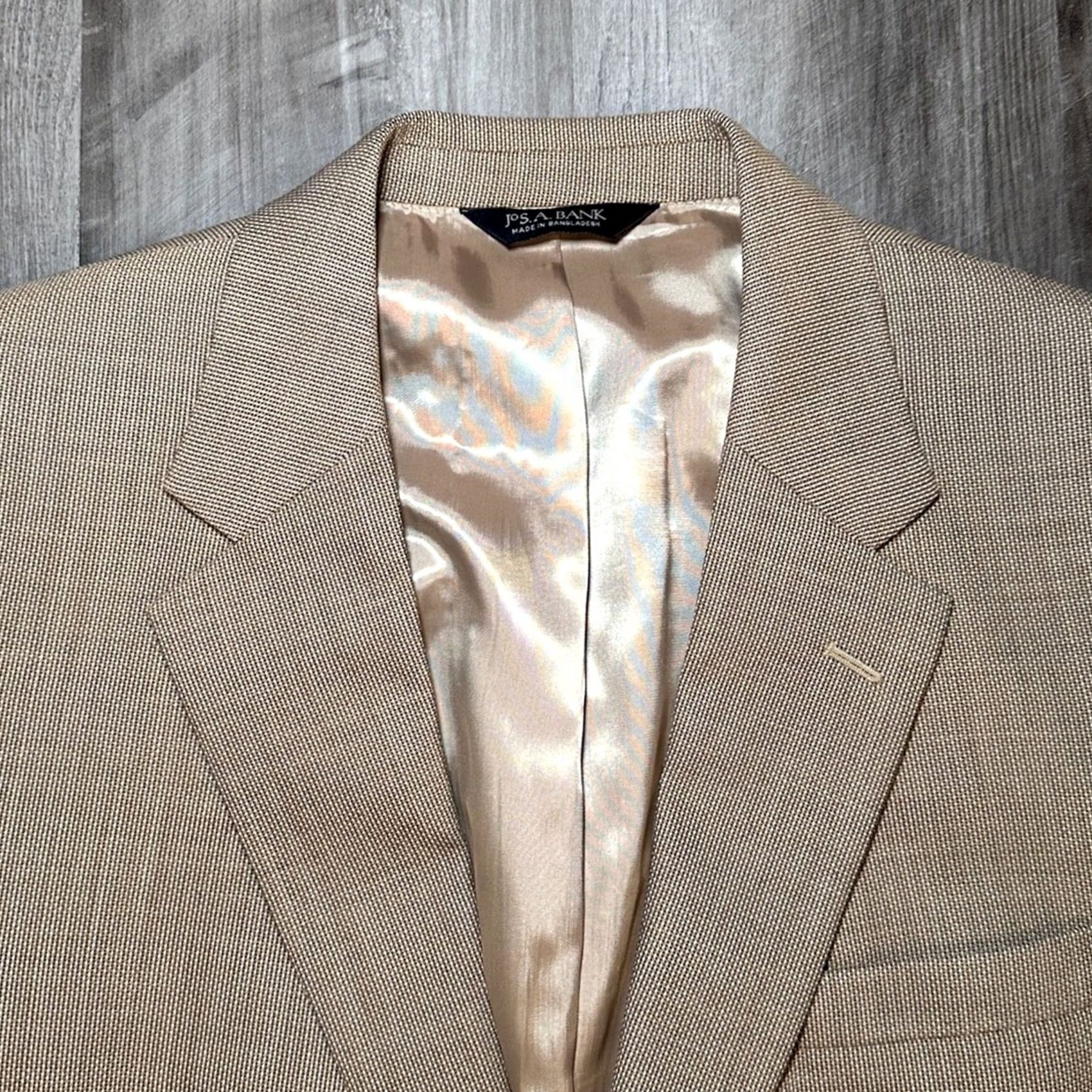 Jos. A. Bank Jos. A. Bank Tan Textured Wool Blazer Sport Jacket 46R Mens Blazer Wool 100% Tan 46R 2 Piece Jacket Size 46R - 5 Thumbnail