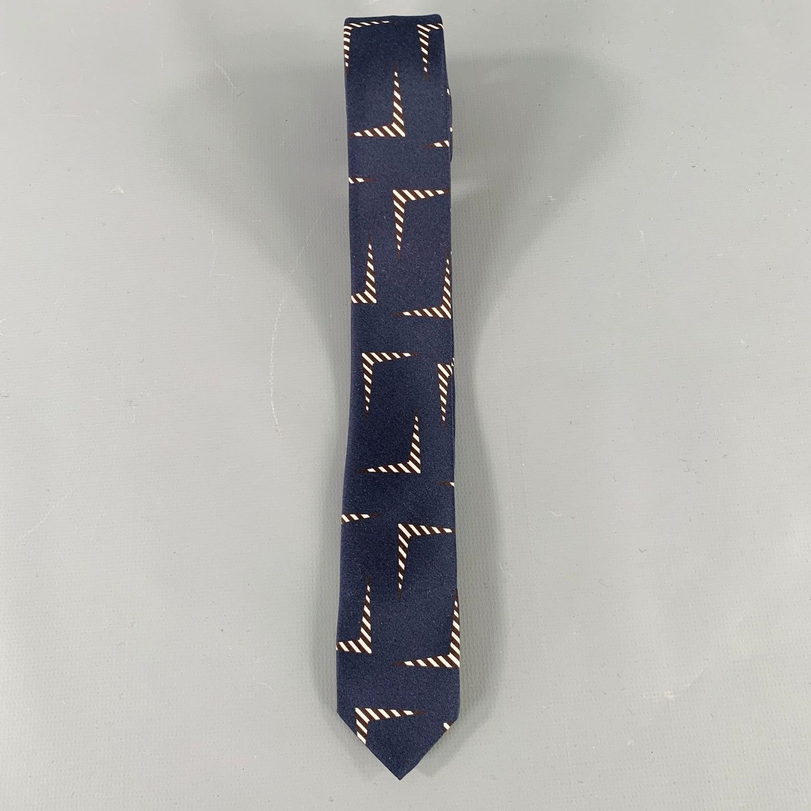 Lanvin LANVIN Navy White Abstract Stripe Silk Tie Size ONE SIZE - 2 Thumbnail