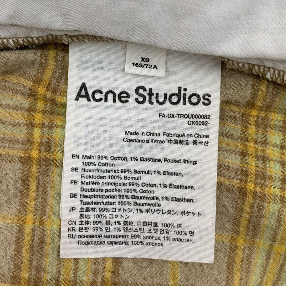 Acne Studios Acne Studios Yellow Plaid Cotton Casual Wide-Leg Pants K26WX Size 26" / US 2 / IT 38 - 8 Thumbnail