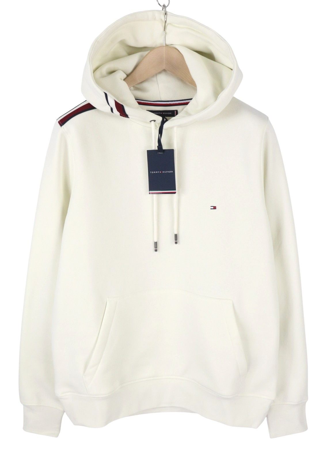 Tommy Hilfiger GLOBAL STRIPE L Ivory Logo Hoodie 87398 Size US L / EU 52-54 / 3 - 3 Thumbnail