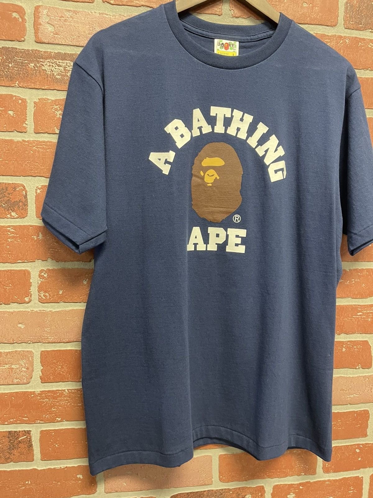 Bape Size L - Bape College Print Tee Navy Blue Brand New! Size US L / EU 52-54 / 3 - 2 Thumbnail