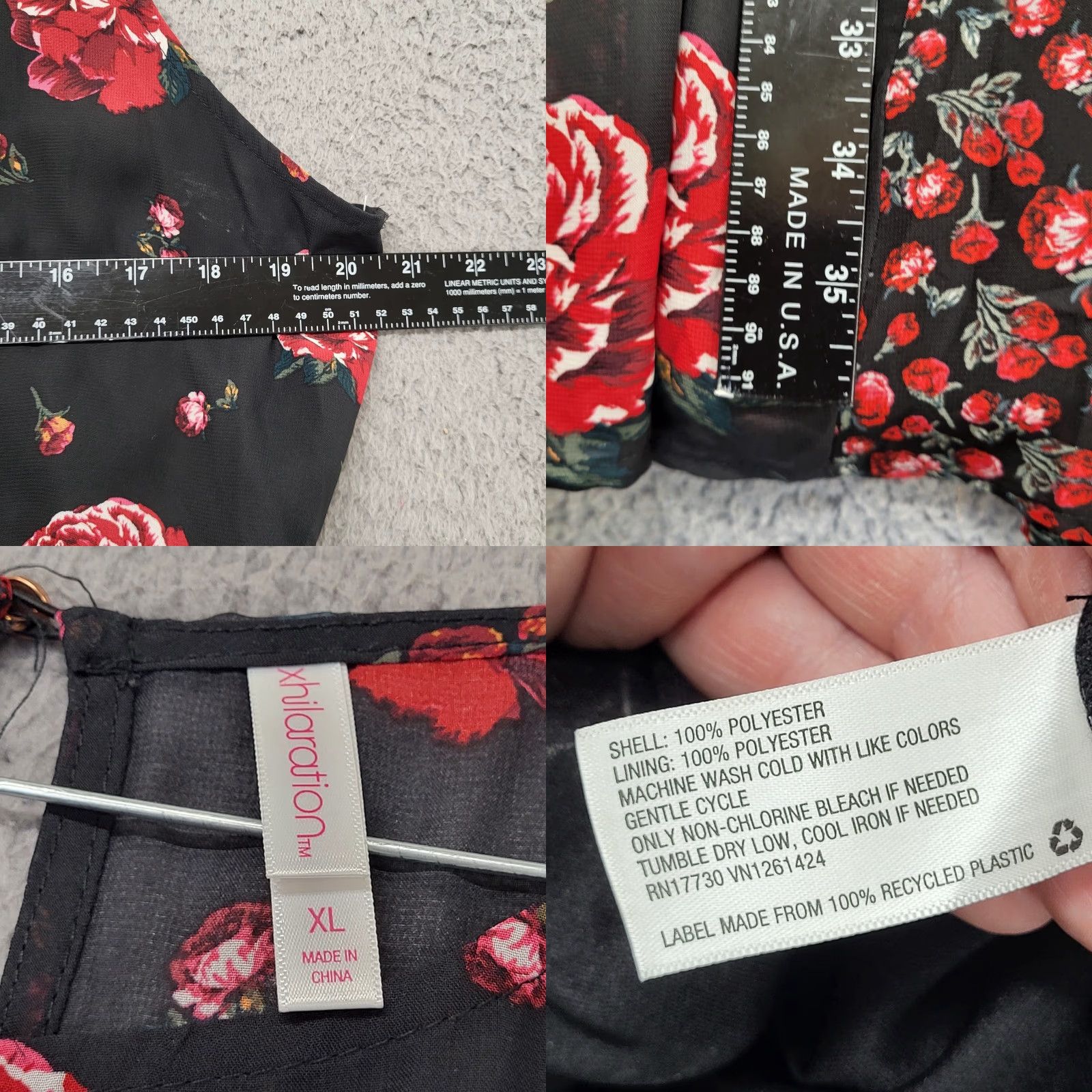 Vintage Xhilaration Dress Women's XL Black Floral A-Line Knee Length Sleeveless Size XL / US 12-14 / IT 48-50 - 8 Thumbnail