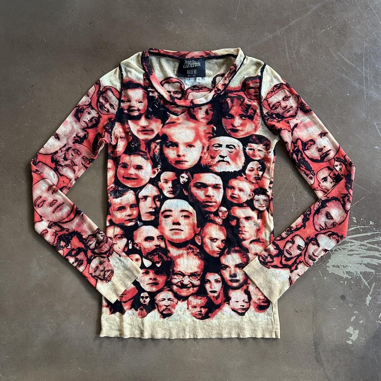 Jean Paul Gaultier JEAN PAUL GAULTIER Vintage Red Face Print Mesh Top Size XL / US 12-14 / IT 48-50 - 1 Thumbnail