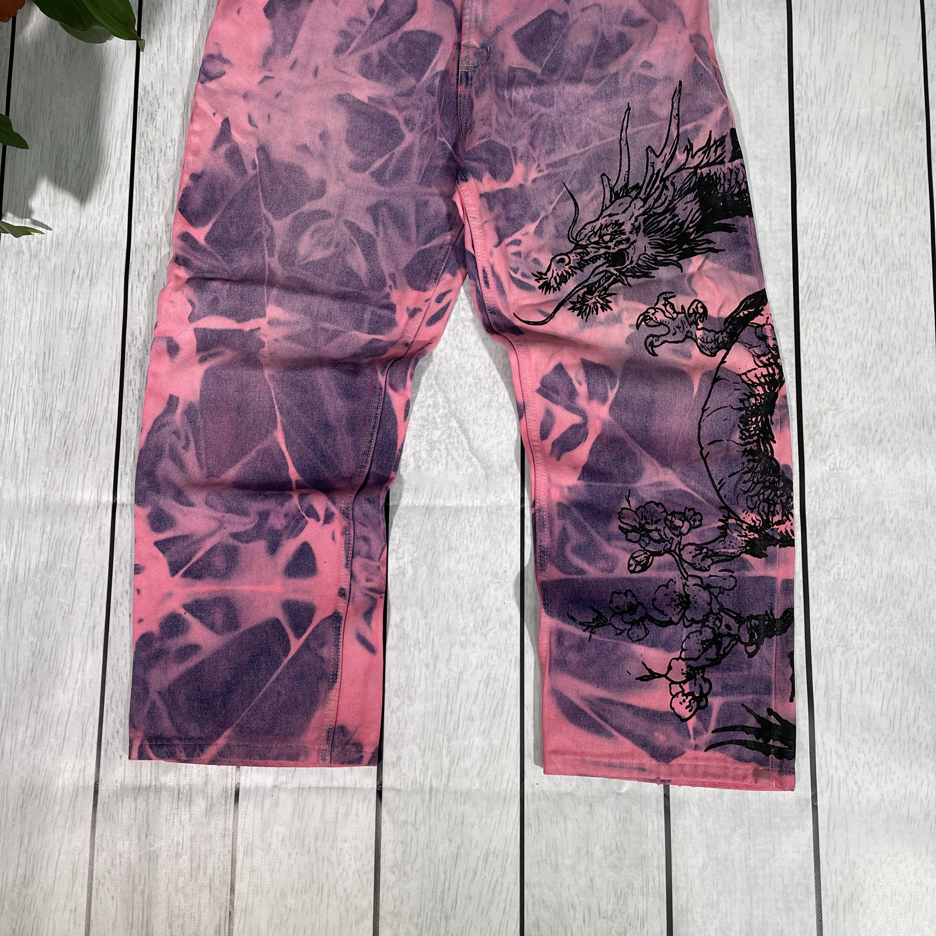 George Custom Reworked Denim Jeans Dragon – Unique Acid Wash Finish Size US 36 / EU 52 - 4 Thumbnail