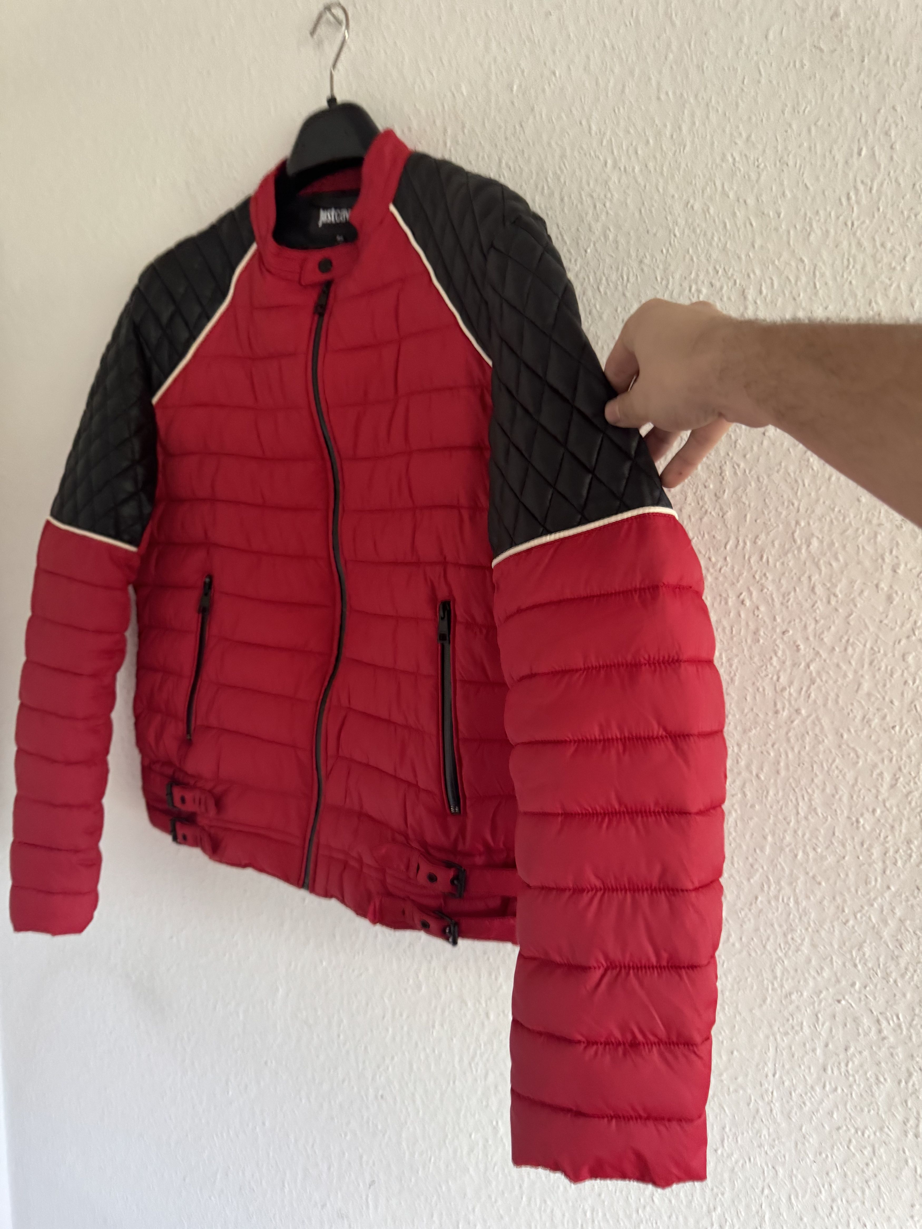 Just Cavalli Quilted Biker Down Jacket With Leather Shoulders Size US XL / EU 56 / 4 - 8 Thumbnail
