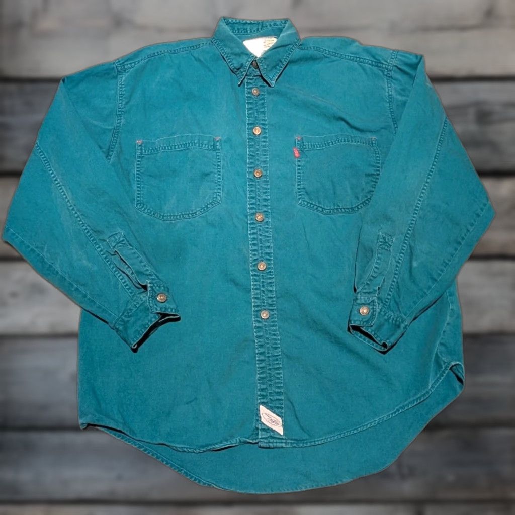 Levi's VINTAGE Levi's Teal Green Collared Work Shirt Button Front Long Sleeve Mens M Size US M / EU 48-50 / 2 - 1 Thumbnail
