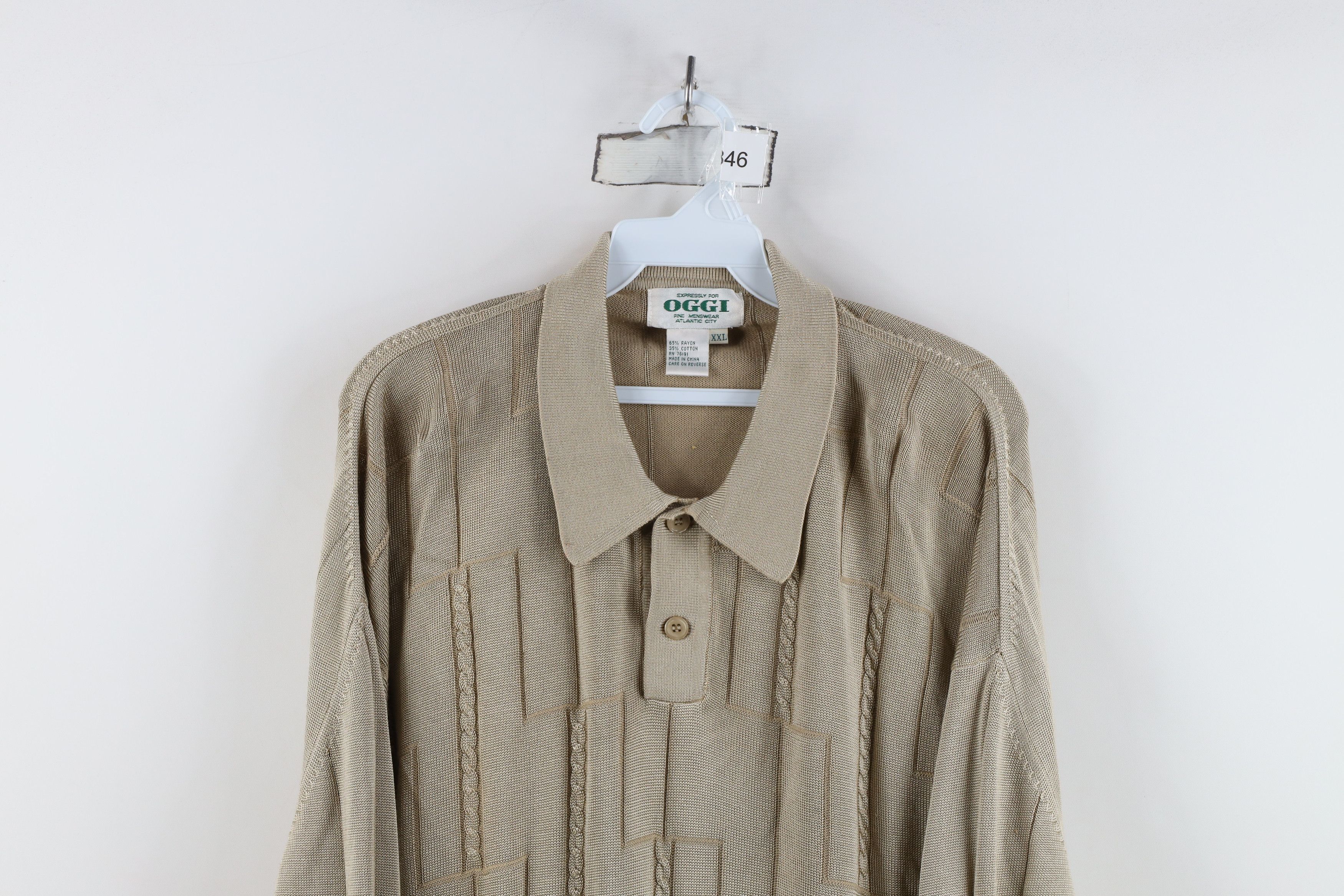 Vintage Vintage 90s Streetwear Cable Knit Collared Sweater Gold Size US XXL / EU 58 / 5 - 2 Thumbnail