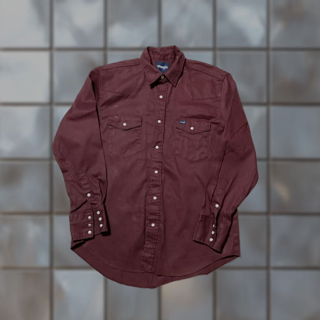 Wrangler VINTAGE Wrangler Brushpopper Pearl Snap Western Cowboy Maroon Button Shirt Sz.LG Size US L / EU 52-54 / 3 - 1 Thumbnail