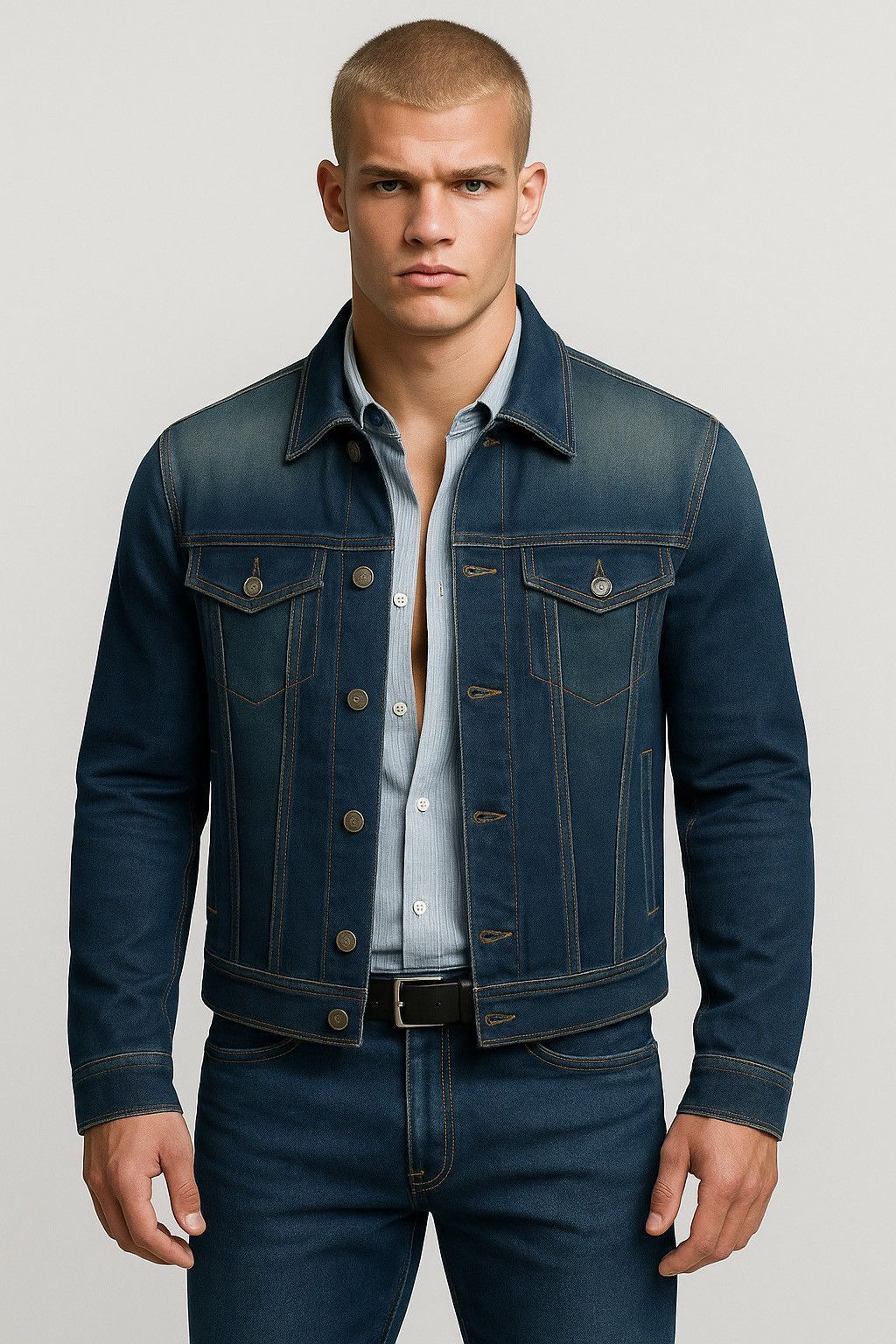 Armani Armani Indigo Denim Jacket w/ Plaid Lining – Size M (EU 50) Size L / US 10 / IT 46 - 1 Thumbnail