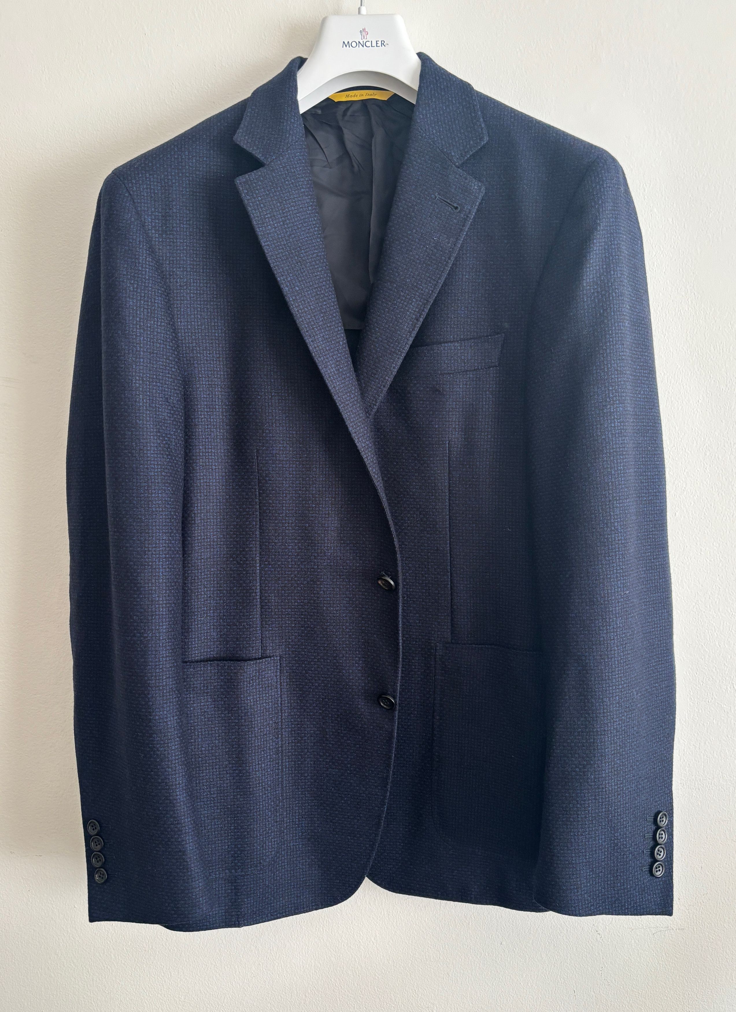 Canali $1595 Kei Navy Blue Microcheck Unstructured Wool Sport Coat Size 46R - 1 Thumbnail