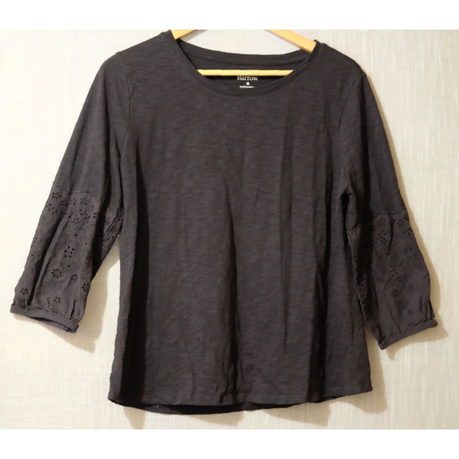 Croft & Barrow Croft & Barrow 3/4 Sleeve Top Black Cotton/Poly Womens M Shirt Adult Medium Black Classic Knit Embroidered Lace Casual Size M / US 6-8 / IT 42-44 - 2 Thumbnail